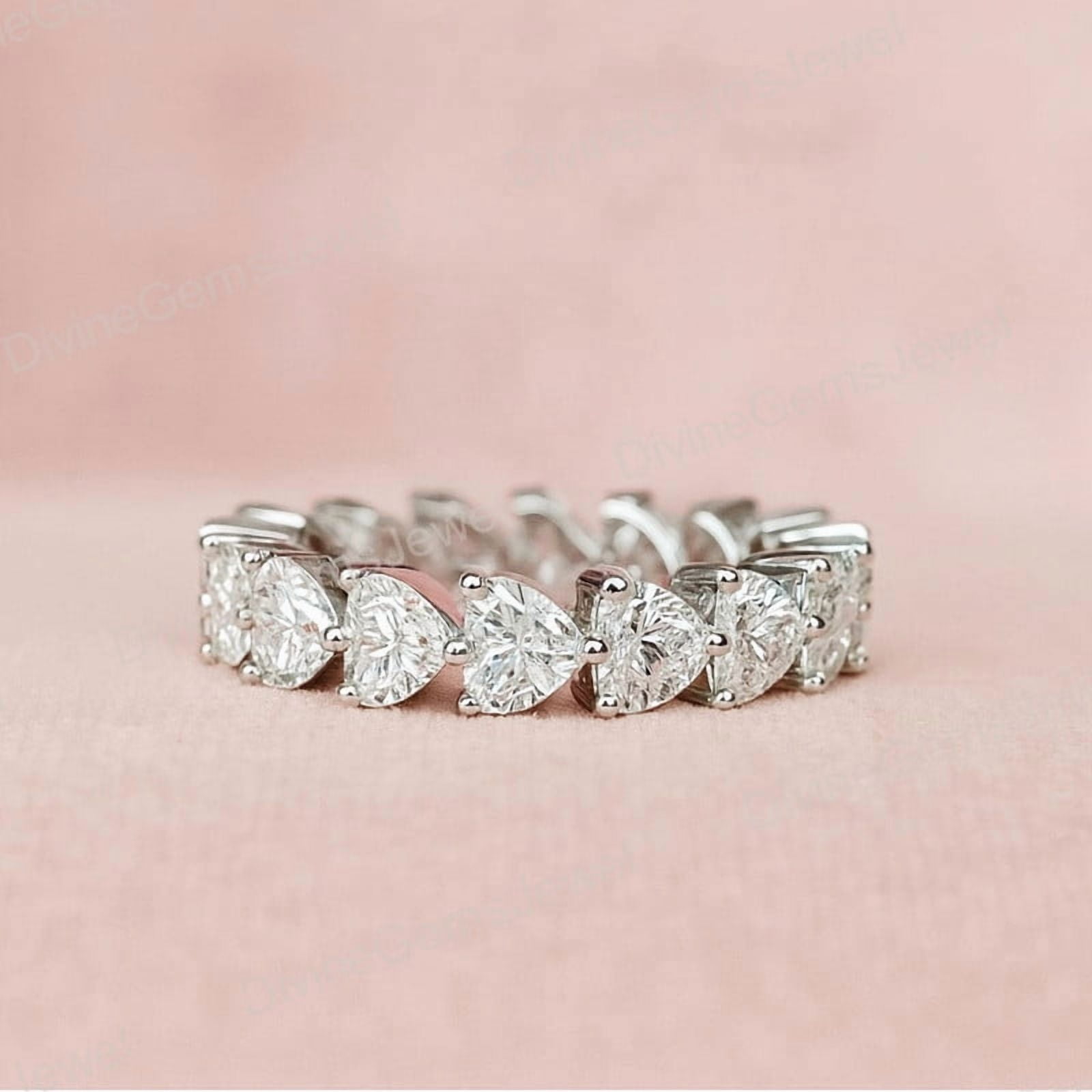 CHIRAGEMSJEWELS 4 mm Heart Shape Moissanite Diamond Band Three Prong CHIRAGEMSJEWELS 4 mm Heart Shape Moissanite Diamond Band Three Prong