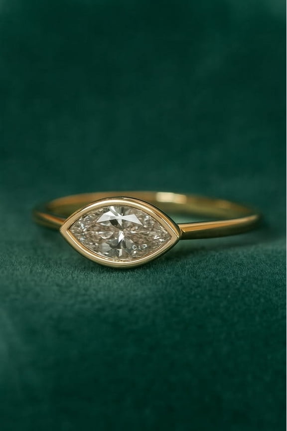 S Marquise Cut East To West Set Lab Grown Diamond Solitaire Ring, 0.5 To 2.0 CT Lab Created Diamond Engagement Ring, Bezel Setting