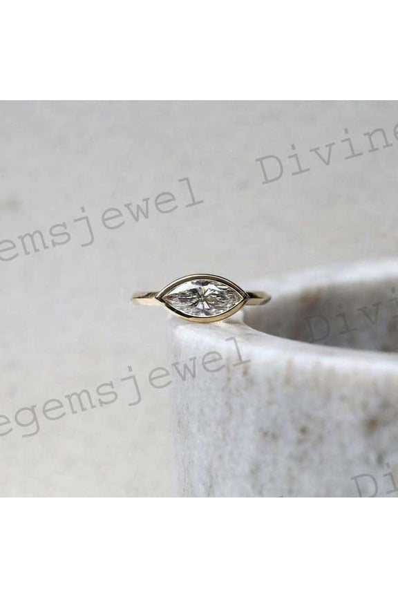 S Marquise Cut East To West Set Lab Grown Diamond Solitaire Ring, 0.5 To 2.0 CT Lab Created Diamond Engagement Ring, Bezel Setting.