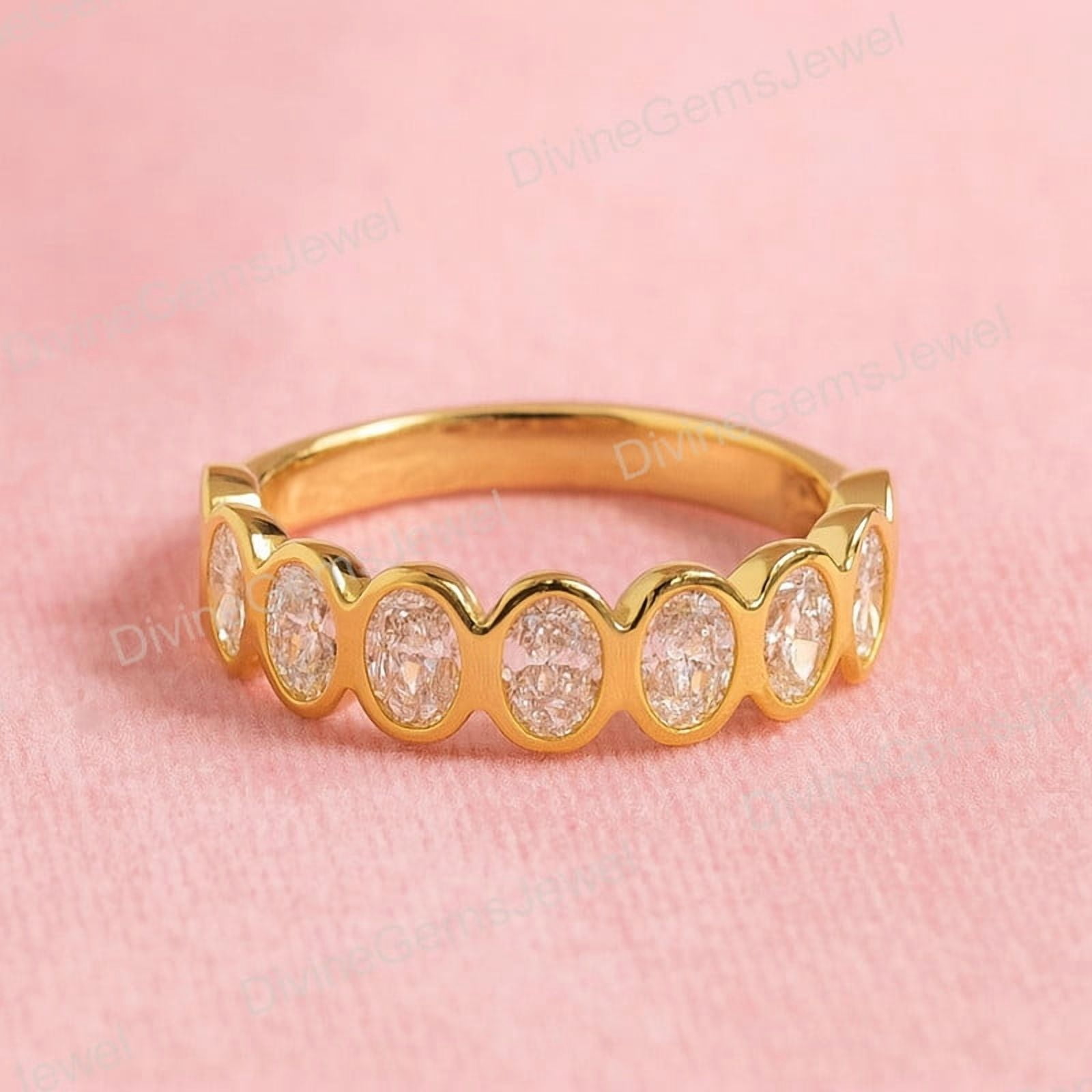 CHIRAGEMSJEWELS Oval Cut Diamond Half Eternity Band, Bezel Set Matching ...