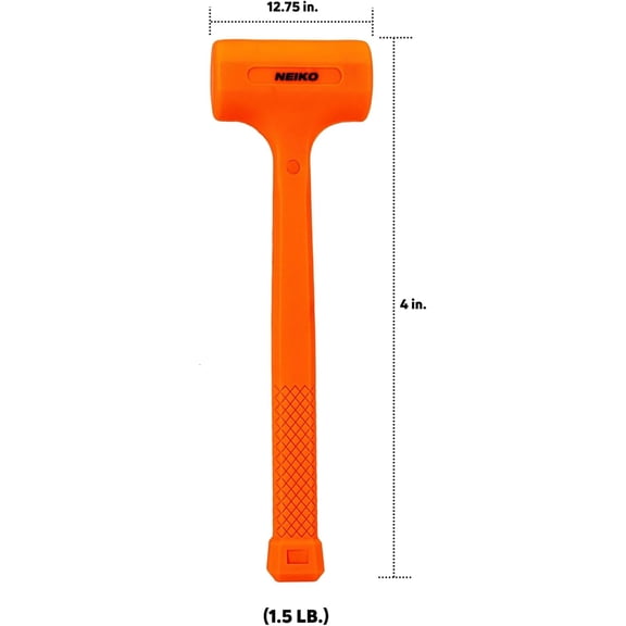 CHISHZL-02843A Dead Blow Hammer, 1.5 Pounds, Neon Orange Deadblow Hammers, Mallet, Spark and Rebound Resistant, Unibody Molded, Soft Blow Rubber, Checkered Grip, Steel Shot and Core
