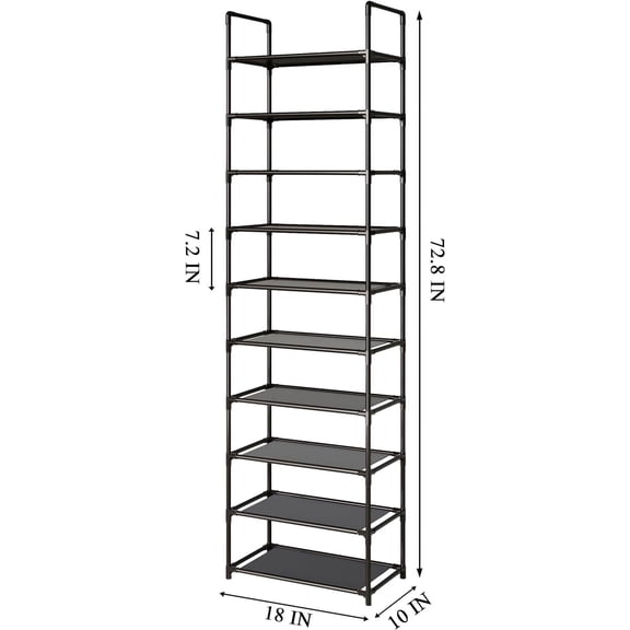 CHISHZL-10-Tier Tall Shoe Rack for Closet, Entryway, Adjustable Sturdy Durable Shoe Shelf,Narrow Shoe Stand Organizer (18" W10" D72.8" H,Black)