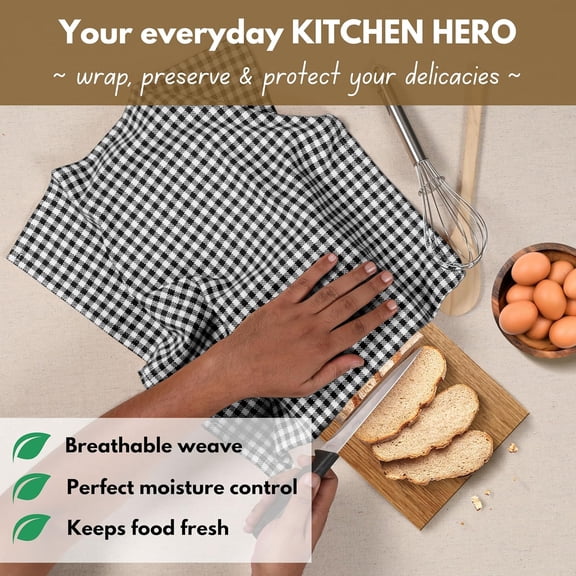 CHISHZL-100% Cotton Gingham Farmhouse Kitchen Dish Towel 4 Pack 16"x26" - Absorbent Wash Cloths, Restaurant Grade Linen Towels, Tea Towels with Hanging Loop, Black White