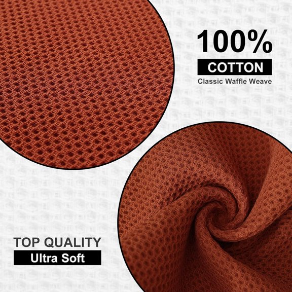 CHISHZL-100% Cotton Kitchen Dish Cloths (12 X 12 Inches, Rust), 6 Pack Waffle Weave Ultra Soft Absorbent Dish Towels for Drying Dishes Quick Drying Kitchen Towels Dish Rags