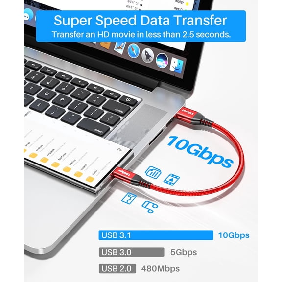 CHISHZL-10Gbps USB C Data Cable [0.5ft, 2Pack], 3.1A USB C 3.1 Gen2 Cable Data Transfer, Type C CarPlay Fast Charging for iPhone 16 15 Pro/Pro Max/Plus, Samsung T7, Galaxy S23 S22 Ultra, SSD