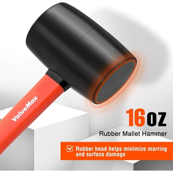 CHISHZL-16oz Rubber Mallet Hammer, Fiberglass Handle, Double-Faced Soft Mallet, Soft Blow Tasks without Damage for Camping, Flooring, Tent Stakes, Woodworking