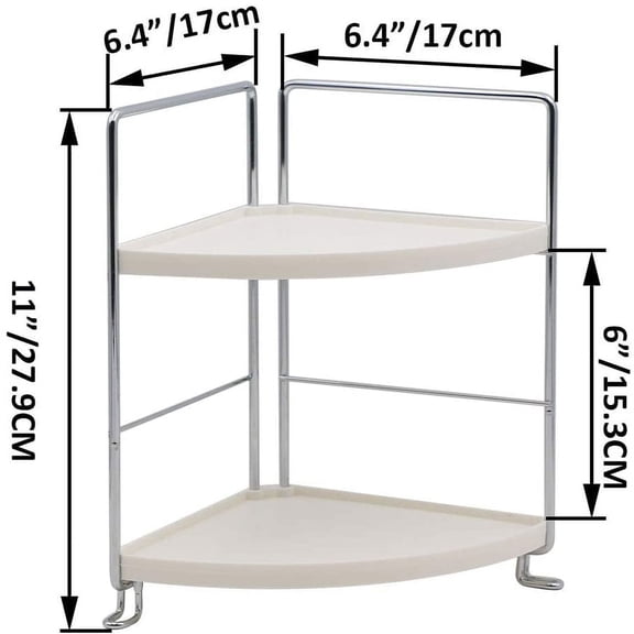 CHISHZL-2-Tier Bathroom Countertop Organizer - Vanity Tray Cosmetic & Makeup Storage- Kitchen Spice Rack Standing Shelf - Corner Storage Shelf, Silver