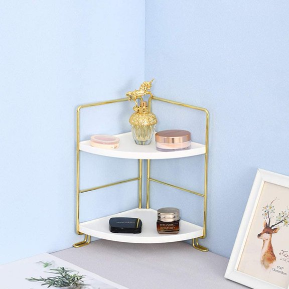 CHISHZL-2-Tier Kitchen Spice Rack-Corner Bathroom Shelf- Triangle Standing Storage Rack for Bathroom, Living Room, Bedroom, Kitchen (Golden)