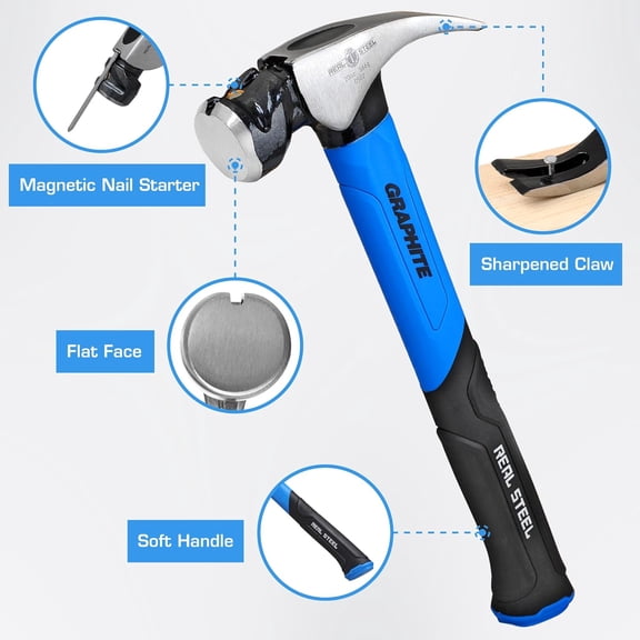 CHISHZL-20 Oz Jacketed Graphite Magnetic Head Rip Claw Framing Hammer with Smooth Face 0502