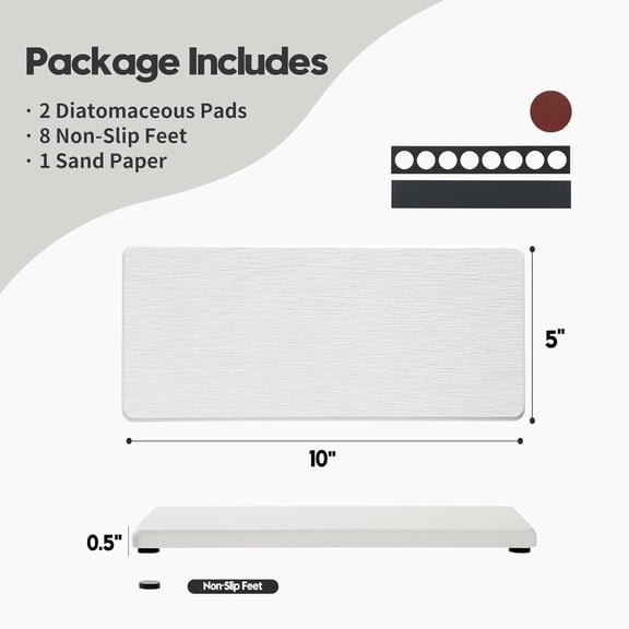 CHISHZL-2PCS 10"x 5" Large Bathroom Sink Vanity Trays, Water Absorbing Diatomite Stone Quick Drying Mat for Kitchen Counter, Dish Rack Dispensers Sponge Holder Caddy Organizer, White, 10"x 5"