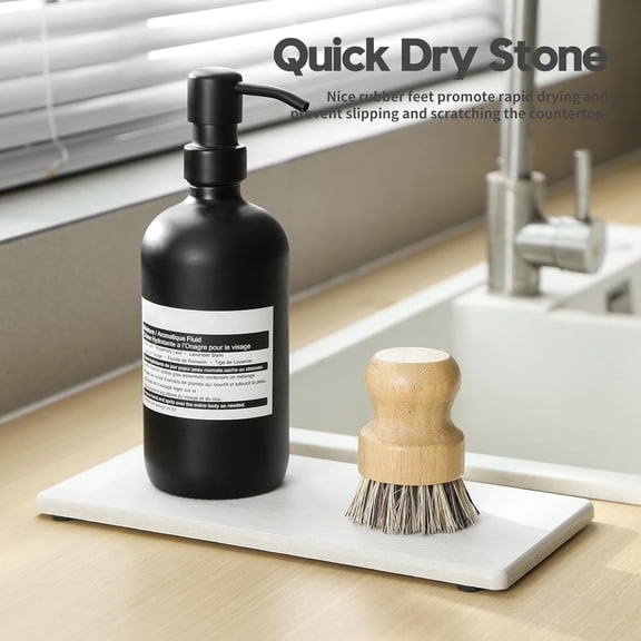 CHISHZL-2PCS 10"x 5" Large Bathroom Sink Vanity Trays, Water Absorbing Diatomite Stone Quick Drying Mat for Kitchen Counter, Dish Rack Dispensers Sponge Holder Caddy Organizer, Beige, 10"x 5"