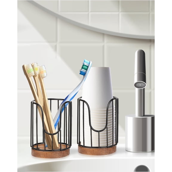 CHISHZL-2PCS Rural Style Bathroom Cup Dispenser, Small Disposable Paper Cup Holder, 3oz Disposable Mouthwash Cup Storage Rack, Iron Bathroom Organizer