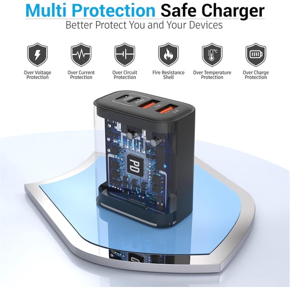 CHISHZL-40W USB C Charger Block 2-Pack, 4-Port Fast Charging Block (2 USB-C + 2 USB-A), Compact Multi-Device Wall Plug Adapter for iPhone 17,16,15,14, Pro Max, Samsung Galaxy S24/S23, (Black)