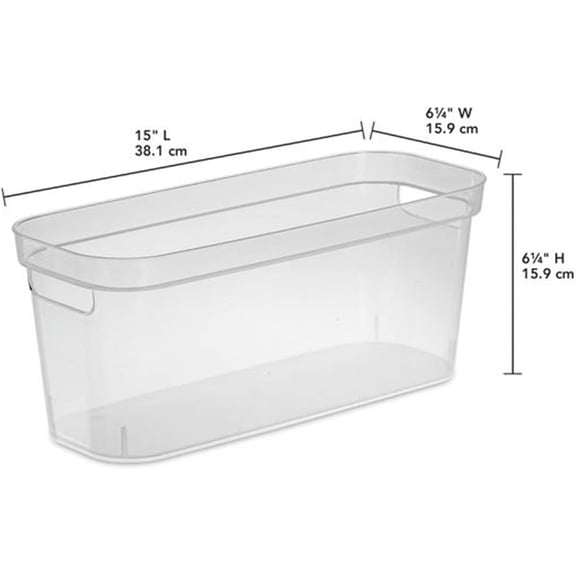 CHISHZL-6.25 x 6.25 x 15 Inch Narrow Modern Storage Bin with Comfortable Carry Through Handles and Banded Rim for Household Organization, Clear