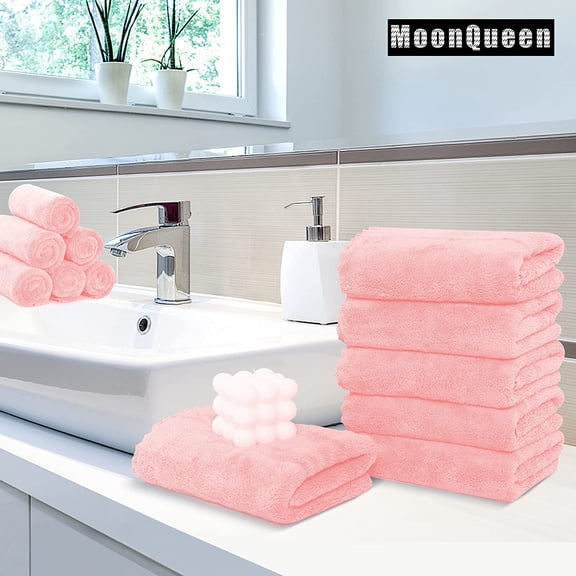 CHISHZL-6 Pack Premium Hand Towels - Quick Drying - Microfiber Coral Velvet Highly Absorbent Towels - Multipurpose Use as Hotel, Bathroom, Shower, Spa, Hand Towel 16 x 28 inches (Pink)