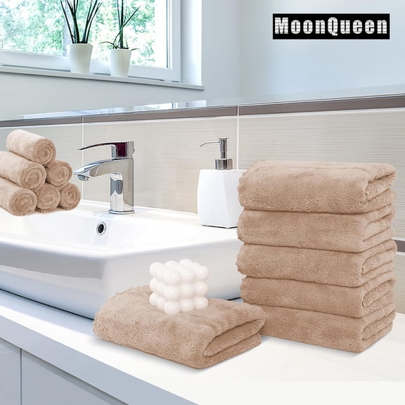 CHISHZL-6 Pack Premium Hand Towels - Quick Drying - Microfiber Coral Velvet Highly Absorbent Towels - Multipurpose Use as Hotel, Bathroom, Shower, Spa, Hand Towel 16 x 28 inches (Brown)