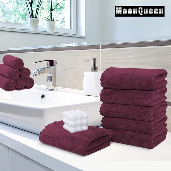 CHISHZL-6 Pack Premium Hand Towels - Quick Drying - Microfiber Coral Velvet Highly Absorbent Towels - Multipurpose Use as Hotel, Bathroom, Shower, Spa, Hand Towel 16 x 28 inches (Burgundy)