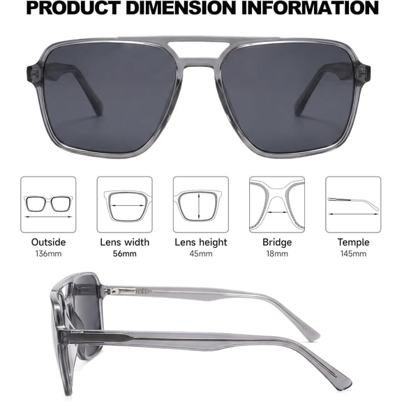CHISHZL-60s Retro Square Aviator Sunglasses for Men Women, Acetate Frame, Polarized, Face Flattering & All-Day Wear