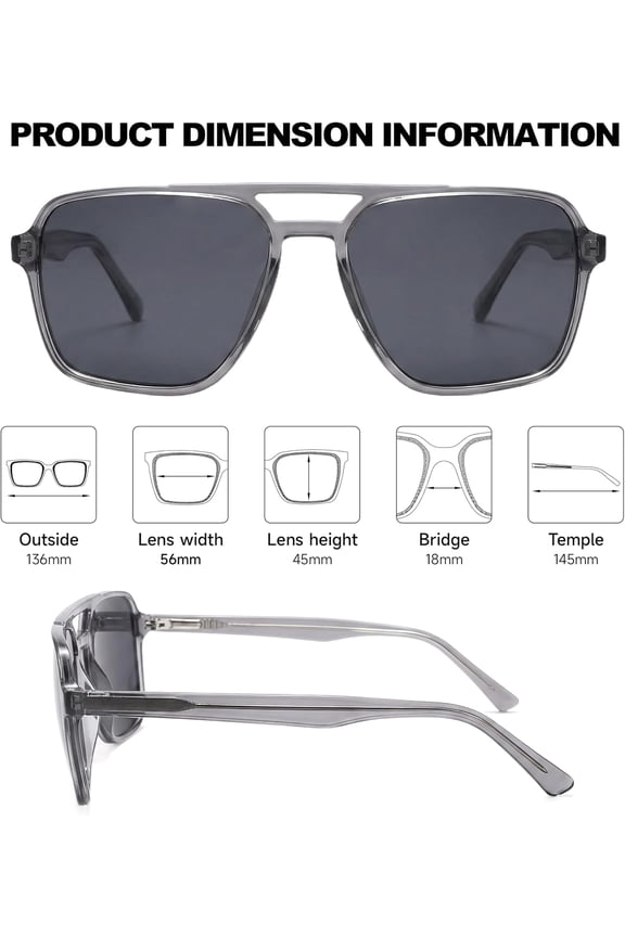 -60s Retro Square Aviator Sunglasses for Men Women, Acetate Frame, Polarized, Face Flattering & All-Day Wear