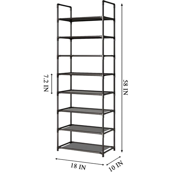CHISHZL-8-Tier Tall Shoe Rack for Closet, Entryway, Adjustable Sturdy Durable Shoe Shelf,Narrow Shoe Stand Organizer (18" W10" D58" H,Black)