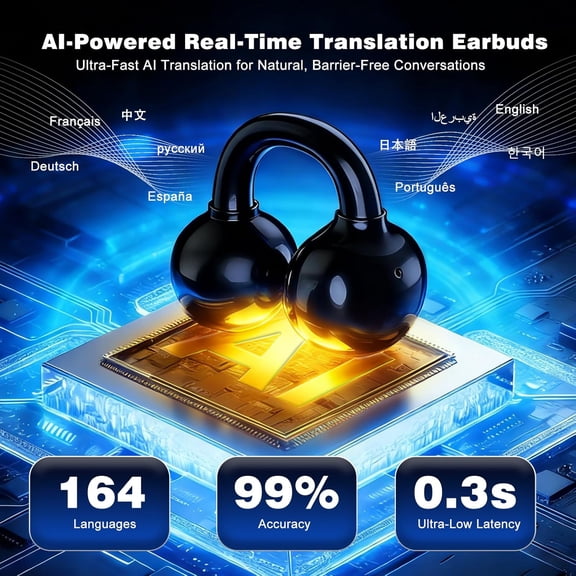 CHISHZL-AI Translation Earbuds Real Time, 164 Languages Translator Earbuds, Wireless Translating Ear Buds, Bluetooth Headphones for Travel Business Meeting Learning (Black)