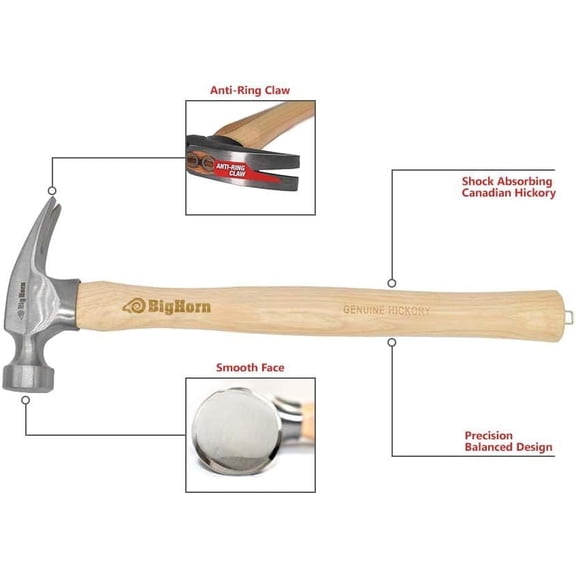 CHISHZL-Big Horn 15126 10 Oz Claw Hammer with Hickory Straight Handle