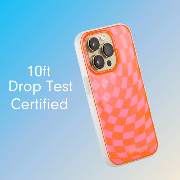 CHISHZL-Case for iPhone 14 Pro | Compatible with MagSafe | 10ft Drop Tested | Checkered Orange, Pink