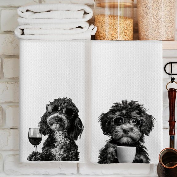 CHISHZL-Cockapoo Gifts Kitchen Towels Set of 2, Dog Kitchen Accessories, Cockapoo Gifts for Owners, Coffee Wine Station Decor, Dog Lovers Chef Gift Decoration Tea Towel Hand Towels 16x24 Inch