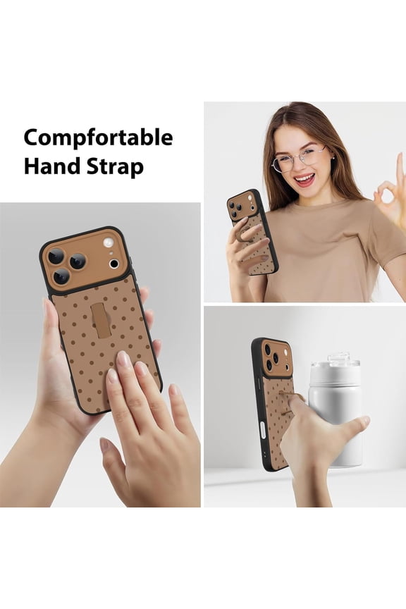 -Compatible with iPhone 17 Pro Max Case Brown Dot Pattern Cute Wristband Stand Phone Cover for Women Girls Men Shockproof Slim Protective Cover Phone 17 Pro Max 6.9 Inch
