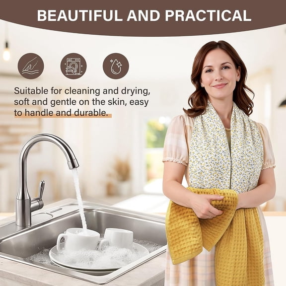 CHISHZL-Cozy Laur Detachable Button Kitchen Towel Scarf  100% Cotton Waffle Weave Hand Towel, Removable Washable Design for Cooking, Cleaning & Decoration