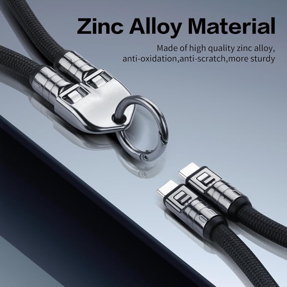 CHISHZL-Crossbody Phone Lanyard Charging Cable 240W USB-C 2 in 1 Fast Charging & Data Cable with Anti-Theft Lock (Black, 4FT)