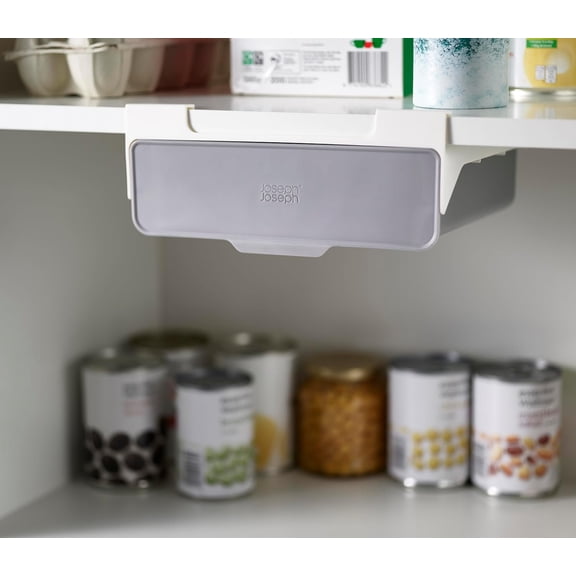 CHISHZL-CupboardStore Under Shelf Drawer Kitchen Cabinet Storage Organizer, Space Saving, Gray/White