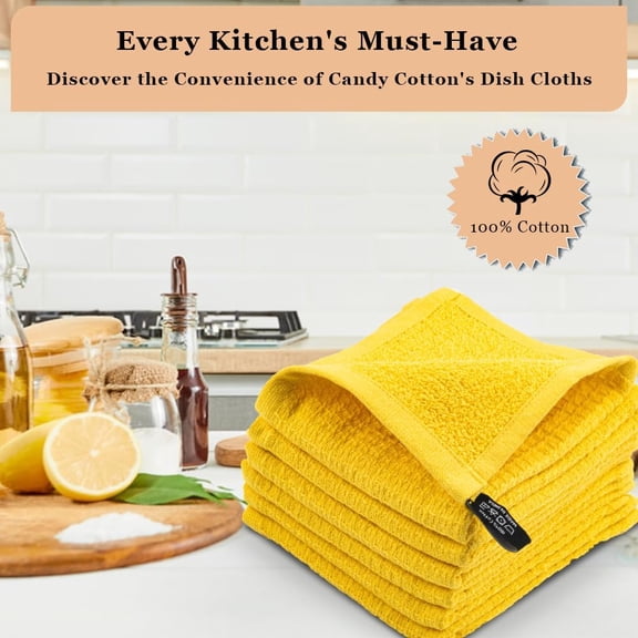 CHISHZL-DishCloths Kitchen|Waffle Terry Check Weave Hand Towels|Cotton 12x12" Reusable Dish Rags Washing Scrub Cleaning Dishes|Dish Bar Mop Towels Hand Wipes|Spring Easter Basket Decor|6 Pc -Lemon Ye