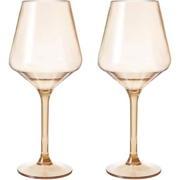 CHISHZL-Floating Wine Glasses for Pool (18 Oz | Set of 2) - Wine Glass Set That Float | Shatterproof Poolside Wine | Beach Glass | Outdoor Tritan Plastic Glassware with Stem for Patio, Picnic - Tan B
