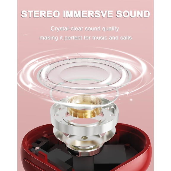 CHISHZL-Heart Wireless Earbuds for Girls, Cute Stylish HiFi Stereo Bluetooth Headphones with Noise Cancelling Mic, IP7 Waterproof 48H True Wireless Heart Ear Buds, Red Wireless headphones Gifts for W