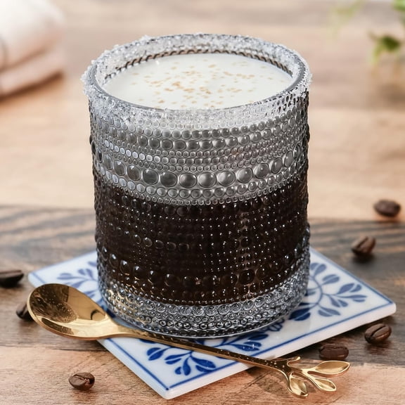 CHISHZL-Hobnail Beaded Drinking Glasses Vintage Glassware Set | Cocktail Glass Set, Juice Glass, Water Cups | Makes A Great Hostess Gift, Gift for Newlyweds (Smoke Grey)