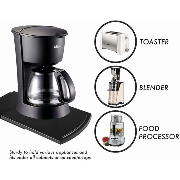 CHISHZL-Kitchen Caddy Sliding Coffee Tray Mat, Under Cabinet Appliance Coffee Maker Toaster Countertop Storage Moving Slider - Base Sliding Shelf with Smooth Rolling Wheels, 2 Pack
