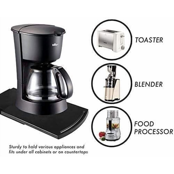 CHISHZL-Kitchen Caddy Sliding Coffee Tray Mat, Under Cabinet Appliance Coffee Maker Toaster Countertop Storage Moving Slider - Base sliding shelf With Smooth Rolling Wheels, 1 Pack