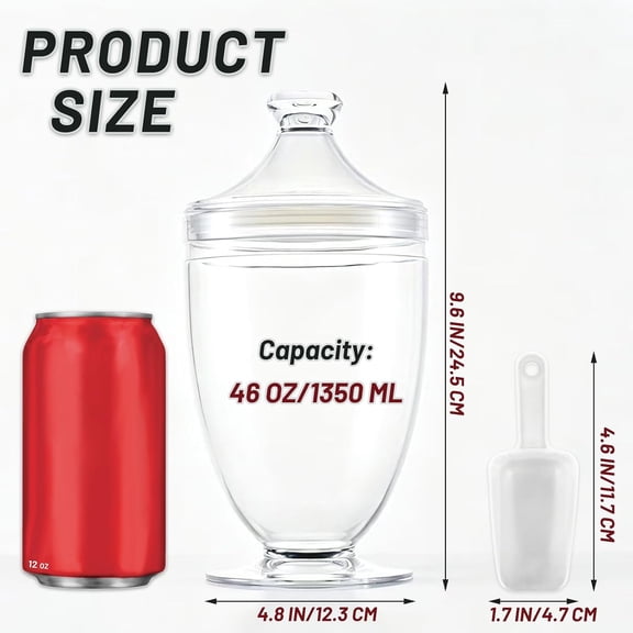 CHISHZL-Large Acrylic Jar with Lid 46 oz, Bath Salt Container with Scoop, Shatterproof Apothecary Jar for Bathroom, Laundry Room, Kitchen, Candy Buffet