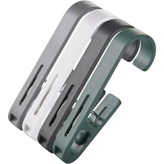 CHISHZL-Large Clothes Pins Towel Clips, 12 Pcs Multipurpose Clothes Pins Hook, Strong Plastic Clothes Hanger. S Hook for Shower Curtain Laundry Clothes pins