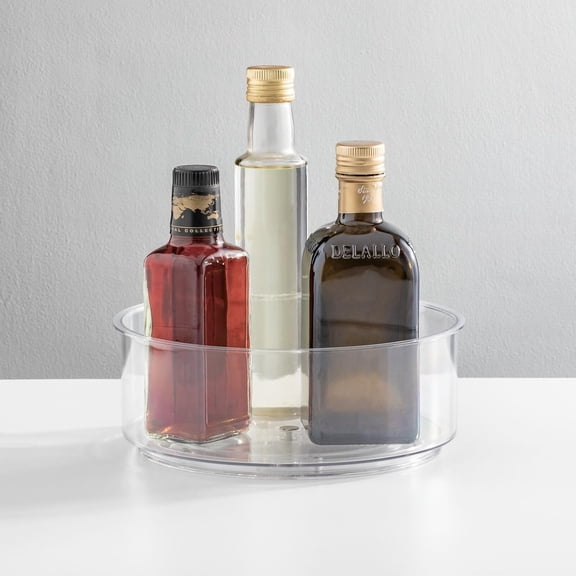 CHISHZL-Lazy Susan Turntable Plastic Spinner for Kitchen/Bathroom, Pantry, Fridge, Cupboards, or Counter Organizing, Fully Rotating Organizer for Food, 9" Round - Lumiere Collection - Clear