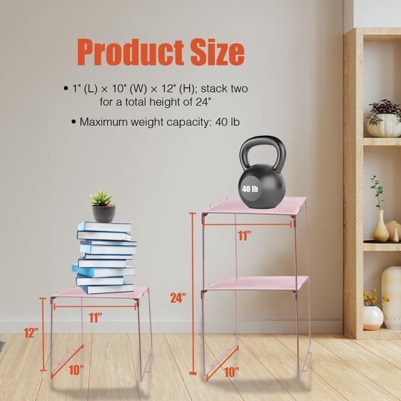 CHISHZL-Locker Organizer Shelf, Stackable, Extra Tall, Fits Standard Size School Lockers (Pink)