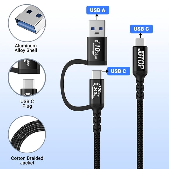 CHISHZL-Long USB a to c Cable 20Gbps[10ft 2Pack],2-in-1 USB 3.1 CarPlay Cable Fast Charge & Data Transfer, Compatible with iPhone 16 15 Pro Max, Samsung, SSD