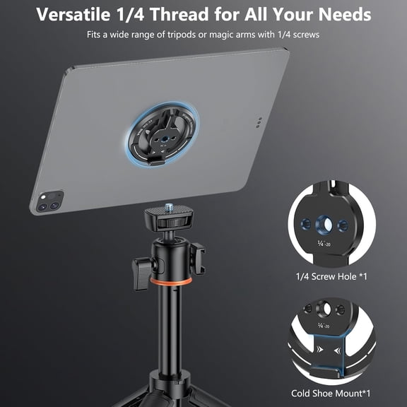 CHISHZL-Magnetic Phone Tripod Mount Adapter with Adhesive Magnetic Ring Compatible with MagSafe iPhone 15 Pro Max 15 Plus 14 13 12, 1/4" Thread for iPhone Video Recording Selfie Stick Ring Light