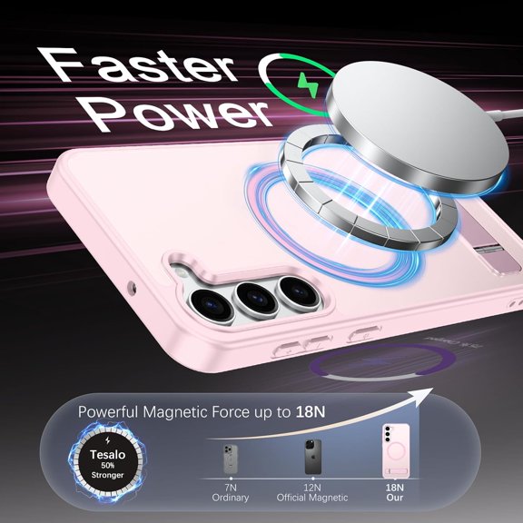 CHISHZL-Magnetic for Samsung Galaxy S23 Case, Compatible with Magsafe with Invisible Kickstand, Translucent Matte Back TPU Bumper Military Grade Samsung Galaxy S23 Phone Case, Pink