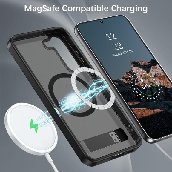 CHISHZL-Magnetic for Samsung Galaxy S23 Case, Compatible with Magsafe with Invisible Kickstand, Translucent Matte Back TPU Bumper Military Grade Samsung Galaxy S23 Phone Case, Black