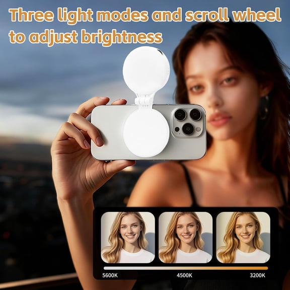 CHISHZL-Magnetic Selfie Ring for Phone with 3 Lighting Modes, Rechargeable Clip On LED, Adjustable Brightness Expandable Portable Design for TikTok Video Calls Vlog Makeup Front Rear Fill