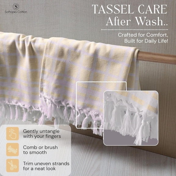 CHISHZL-Matrix Dobby Kitchen Towels 4 Pack, 100% Cotton, 16x26 Inches, Absorbent Tea Towels with Handmade Tassels, Reusable Washable Cloths for Quick Drying and Cleaning - Pale Yellow, White