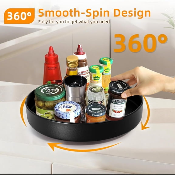 CHISHZL-Metal Lazy Susan Organizer, 10 Inch Anti-Rust Turntable for Cabinet, Kitchen, Dining Table, Bathroom  Rotating Spice Rack, Spinner Storage, Round Carousel Organizer for Countertop Black