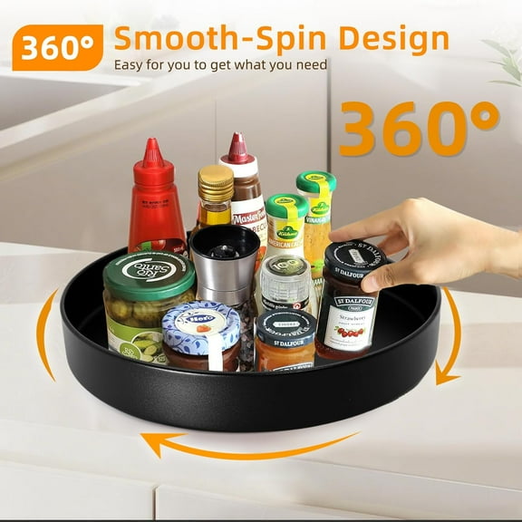 CHISHZL-Metal Lazy Susan Organizer, 12 Inch Anti-Rust Turntable for Cabinet, Kitchen, Dining Table, Bathroom  Rotating Spice Rack, Spinner Storage, Round Carousel Organizer for Countertop Black